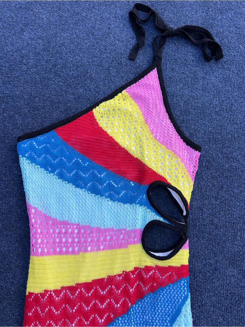 Staud Alpes One-Shoulder Multi-Color Crochet Knit Maxi Dress Rainbow Medium - Picture 4 of 16